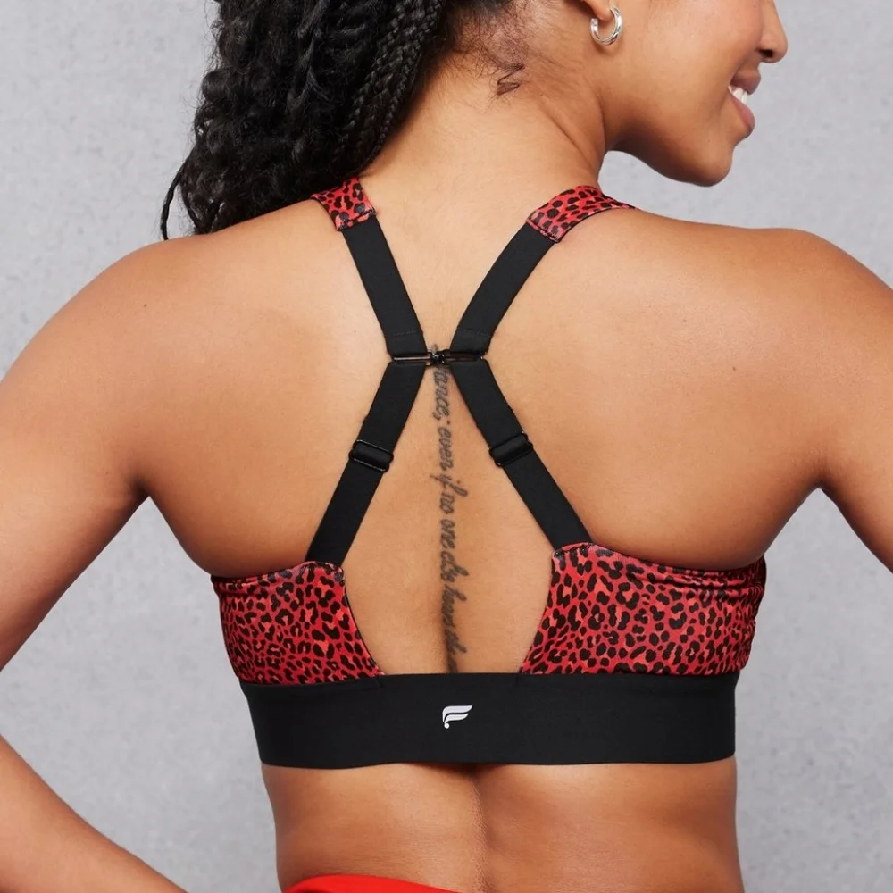 Fabletics | NWT All Day Every Day Bra Electric Cherry Mini Leopard Black…